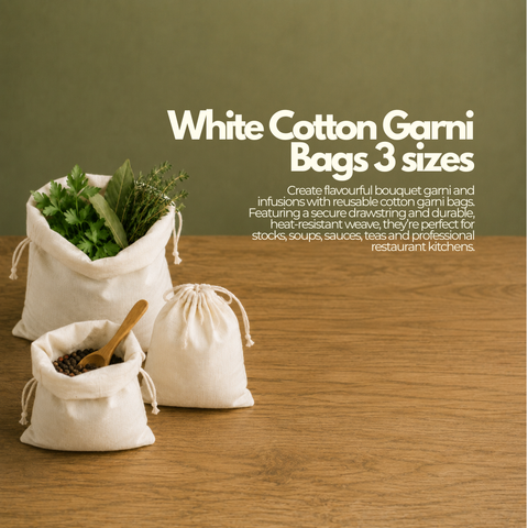 White Cotton Garni Bags 3 sizes | Professional Bouquet Garni Bags | 100% Natural Cotton
