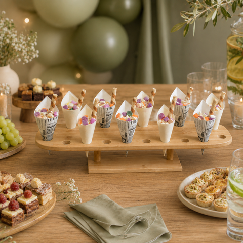 20-hole Wooden Cone Stand | Round Food Display Stand | Professional Serving Holder