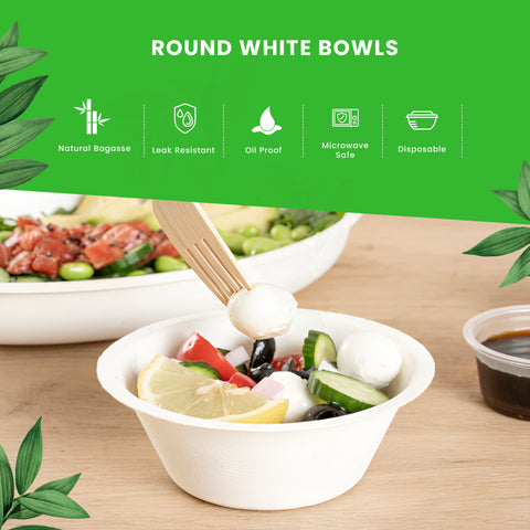 White Bagasse Pots with Lids | Eco-Friendly Food Containers | Sustainable Take-Away Pots