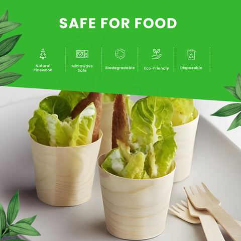 Pinewood Serving Cups | Eco-Friendly Food Cups | Natural Party Serveware | 4 Sizes