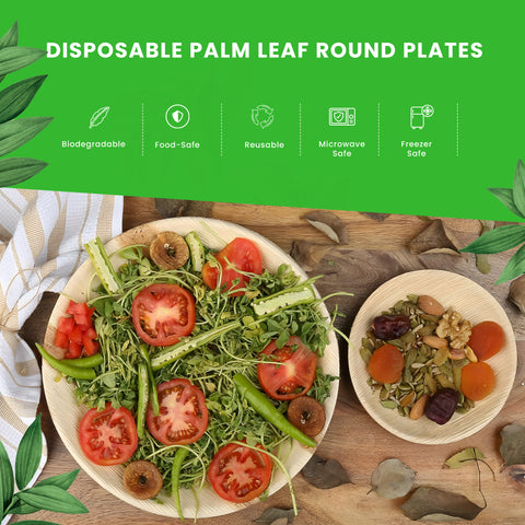 125-Piece Eco Pack | Round Palm Leaf Party Bundle | 25cm Plates, Cutlery & Napkins Set