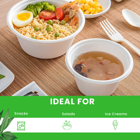 White Bagasse Pots with Lids | Eco-Friendly Food Containers | Sustainable Take-Away Pots