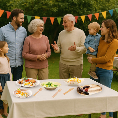 470-Piece Event Planner's Essential Bundle | Palm Leaf Plates, Bowls, Platters, Cutlery & Pinewood Boats Set | (100 persons)