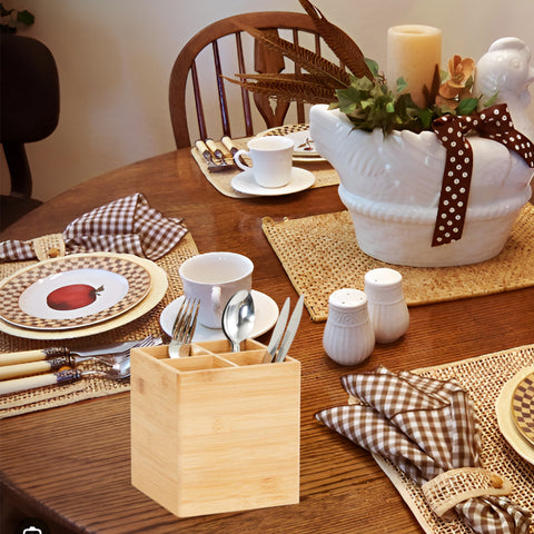 15cm Square Bamboo Cutlery Box | Eco-Friendly Cutlery Holder | Sustainable Service Box