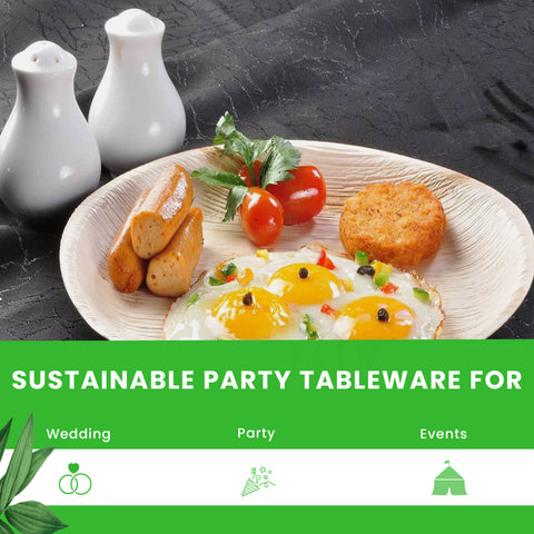 150-Piece Eco Pack | Round Palm Leaf Party Bundle | 25cm Plates, Cutlery & Napkins Set