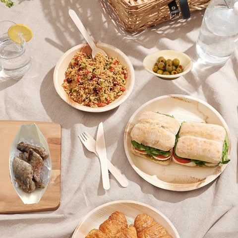 470-Piece Event Planner's Essential Bundle | Palm Leaf Plates, Bowls, Platters, Cutlery & Pinewood Boats Set | (100 persons)