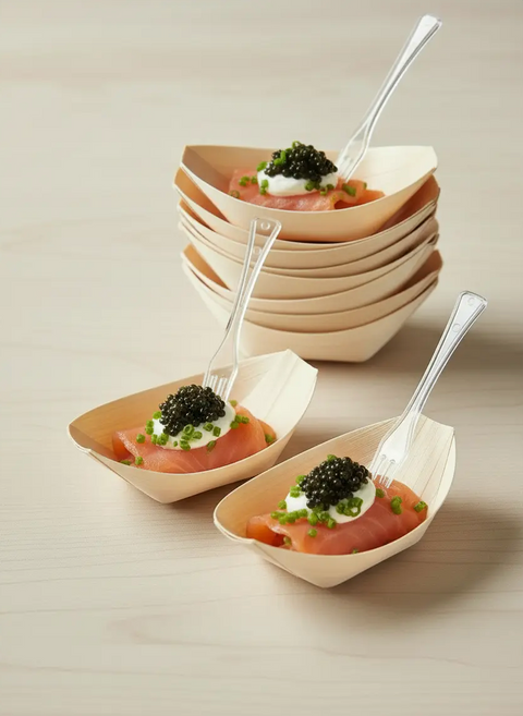 Wooden Serving Boats 7 Sizes | Eco-Friendly Food Boats | Natural Bamboo Bowls - Canape King