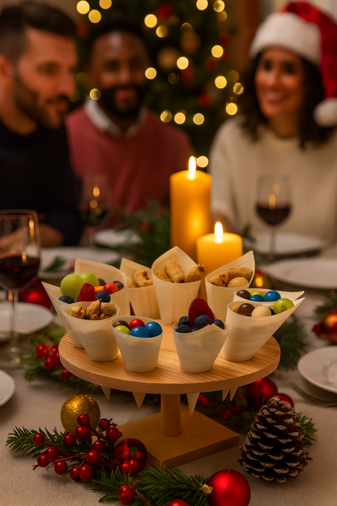 10-hole Wooden Cone Stand | Round Food Display Stand | Professional Serving Holder