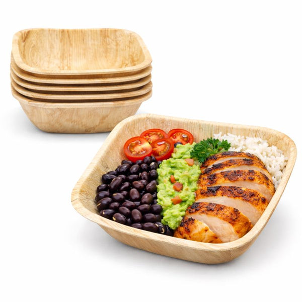 14cm Palm Leaf Square Bowls - Food Serving Dinner Bowls 100% Natural Disposable Bowls - Suitable for Christmas BBQ Picnic Party - Canape King