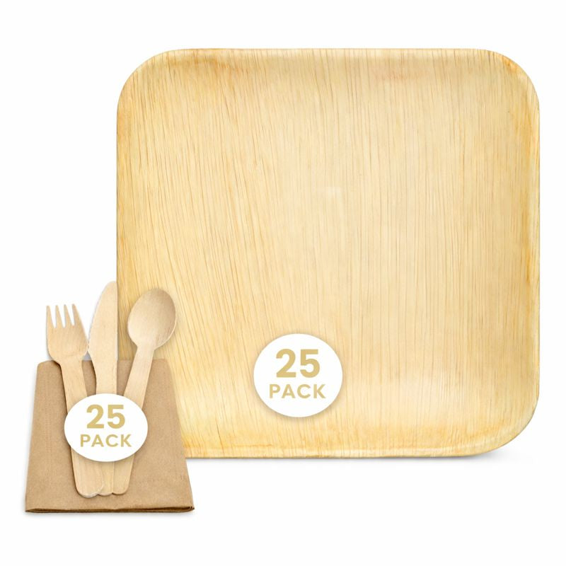 125-Piece Eco Party Bundle | Palm Leaf Plates, Cutlery & Napkins Set | Complete Party Pack - Canape King