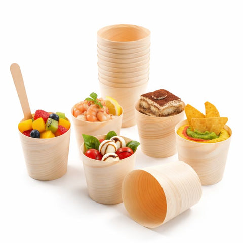 Pinewood Serving Cups | Eco-Friendly Food Cups | Natural Party Serveware | 4 Sizes