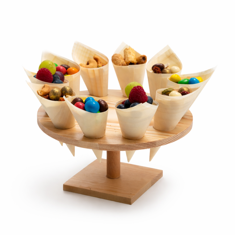 10-hole Wooden Cone Stand | Round Food Display Stand | Professional Serving Holder