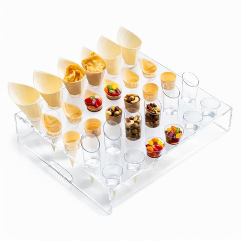 30-Hole Perspex Cone Stand 42x37x8cm | Professional Canapé Display | Luxury Service Tray