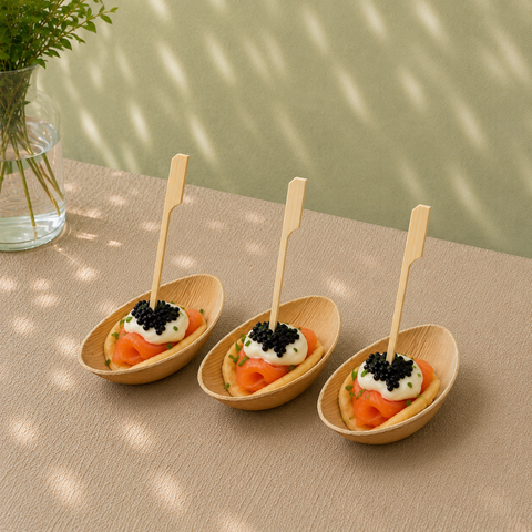 Egg-Shaped Palm Leaf Dishes | Eco-Friendly Mini Bowls | 8cm Appetizer Dishes - Canape King