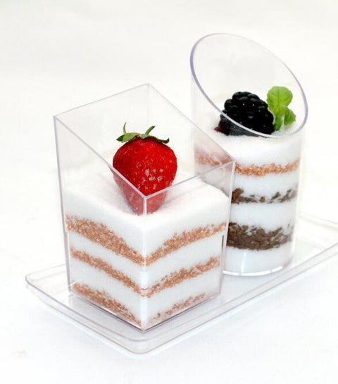 Plastic Cuboid Square Cup 90ml | Clear Dessert & Appetizer Cups | Durable Reusable Party & Catering Serveware