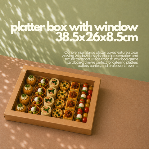 Platter Box with Window 38.5x26x8.5cm | Professional Catering Box | Display Food Container - Canape King