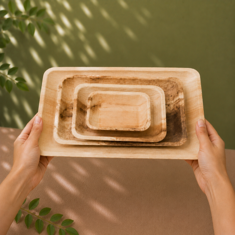 Rectangle Palm Leaf Plates & Platters 9-25cm | Eco-Friendly Disposable Tableware | 3 Sizes - Canape King