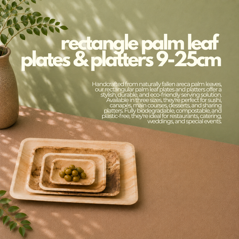 Rectangle Palm Leaf Plates & Platters 9-25cm | Eco-Friendly Disposable Tableware | 3 Sizes - Canape King