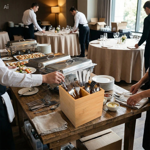 15cm Square Bamboo Cutlery Box | Eco-Friendly Cutlery Holder | Sustainable Service Box - Canape King