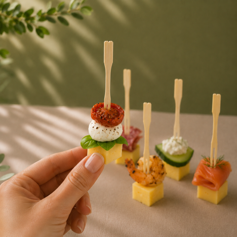 Bamboo Buffet Forks 9cm | Eco-Friendly Mini Forks | Sustainable Catering Utensils - Canape King