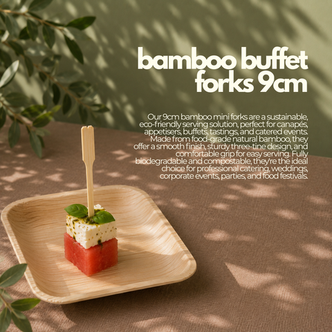 Bamboo Buffet Forks 9cm | Eco-Friendly Mini Forks | Sustainable Catering Utensils - Canape King