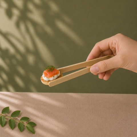 Natural Bamboo Tongs | Eco-Friendly Serving Tongs 9/16cm | Sustainable Food Service Tools - Canape King