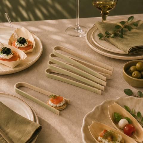 Natural Bamboo Tongs | Eco-Friendly Serving Tongs 9/16cm | Sustainable Food Service Tools - Canape King