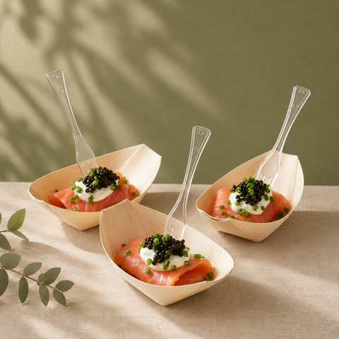 Wooden Serving Boats 7 Sizes | Eco-Friendly Food Boats | Natural Bamboo Bowls - Canape King
