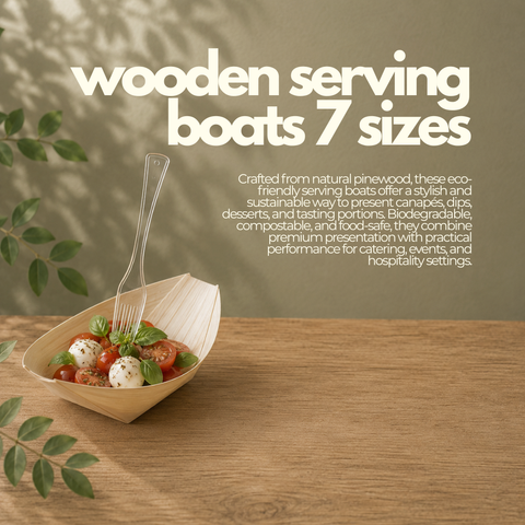 Wooden Serving Boats 7 Sizes | Eco-Friendly Food Boats | Natural Bamboo Bowls - Canape King