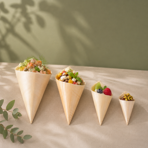 Eco-Friendly Natural Pinewood Serving Cones | 4 Sizes | Food Presentation - Canape King