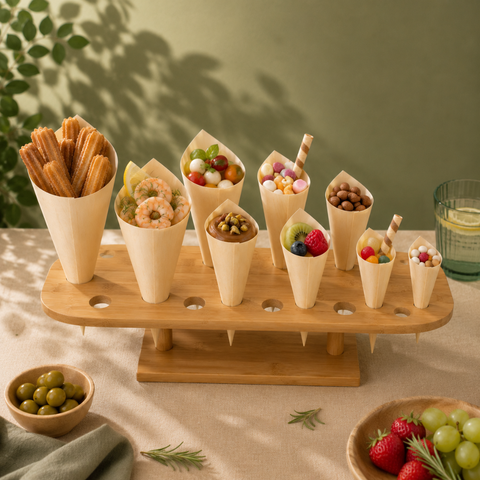 Eco-Friendly Natural Pinewood Serving Cones | 4 Sizes | Food Presentation - Canape King