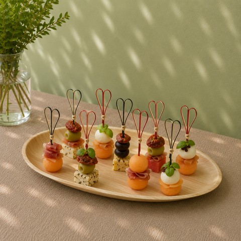 Bamboo Black/Red Heart Skewers 12cm | Decorative Food Picks | Romantic Party Skewers - Canape King