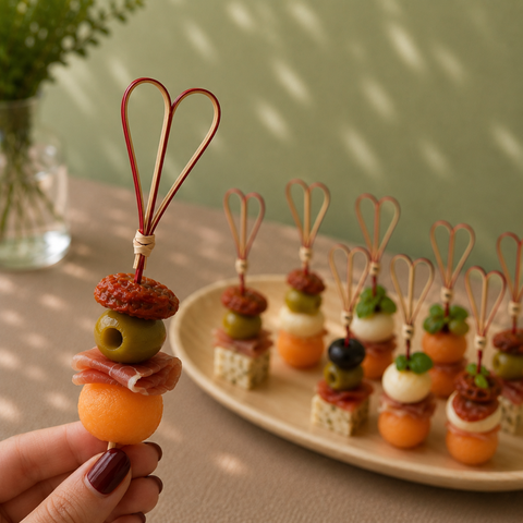 Bamboo Black/Red Heart Skewers 12cm | Decorative Food Picks | Romantic Party Skewers - Canape King