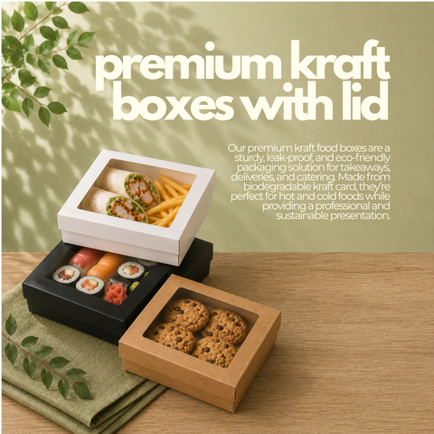 Premium Brown Kraft Boxes with Lid | Eco-Friendly Food Containers | Sustainable Takeaway Boxes - Canape King