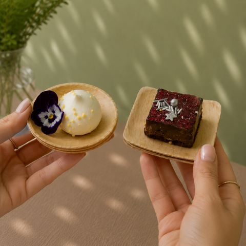 Mini Palm Leaf Dishes | Square & Round Eco-Friendly Bowls | Perfect for Dips & Appetizers - Canape King