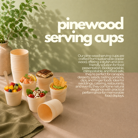 Pinewood Serving Cups | Eco-Friendly Food Cups | Natural Party Serveware | 4 Sizes - Canape King