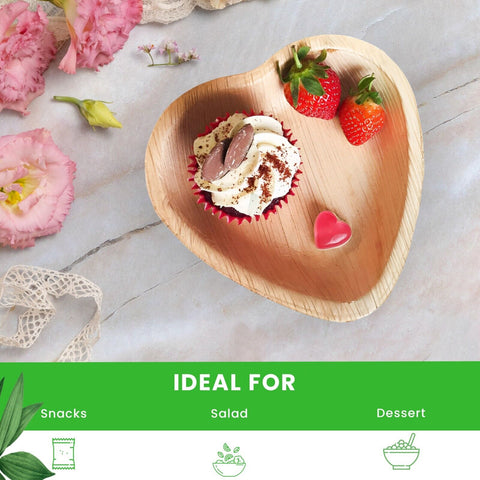 Heart-Shaped Palm Leaf Plates & Bowls | Romantic Eco-Friendly Tableware | 2 Sizes