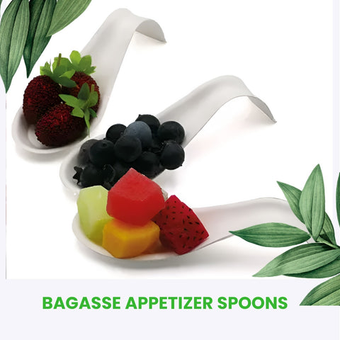 White Bagasse Canapé Spoons | Eco-Friendly Tasting Spoons | 10cm Biodegradable Serveware