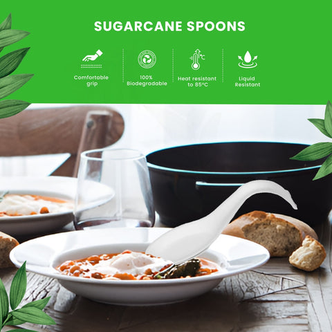 White Bagasse Canapé Spoons | Eco-Friendly Tasting Spoons | 10cm Biodegradable Serveware