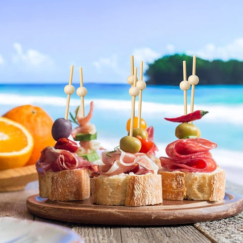 Bamboo Ball Skewers 15cm | Decorative Food Picks | Professional Party Skewers