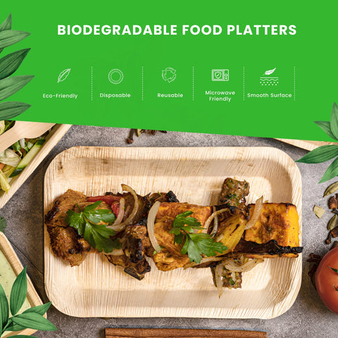 Rectangle Palm Leaf Plates & Platters | Eco-Friendly Disposable Tableware | 3 Sizes