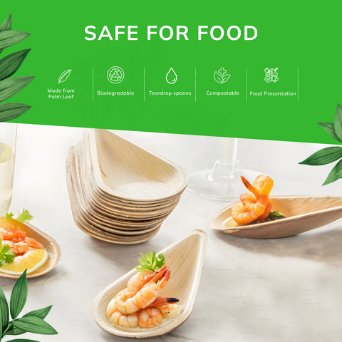 Palm Leaf Teardrop Spoons | Eco-Friendly Tasting Spoons | Elegant Appetizer Serveware