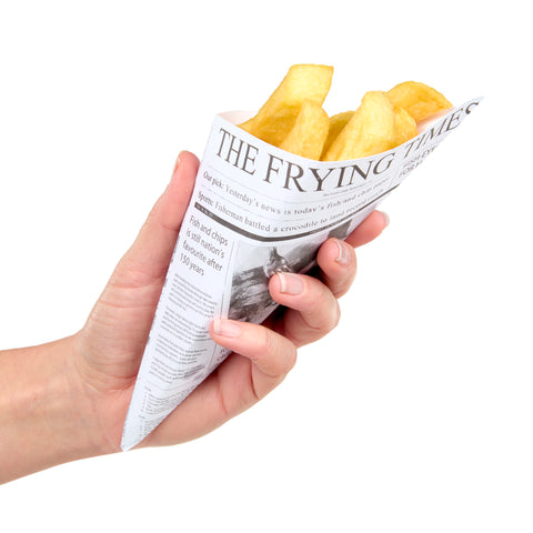 Eco-Friendly Newspaper Printed Paper Cones | Food Service Presentation | 3 Sizes
